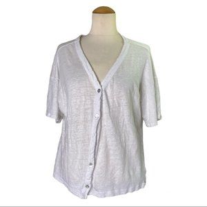 H Halston Linen White Button Front Cardigan